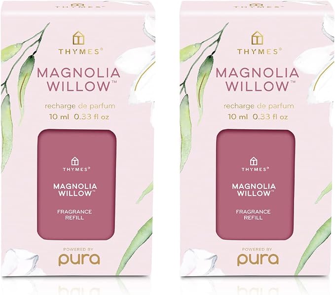 Thymes Pura Refills, 2 Pack of Oil Diffuser Scents, Long-Lasting Refills, Premium Home Fragrance,Airy Notes of Willow, Magnolia, Mandarin & Jasmine (Pack of 2)