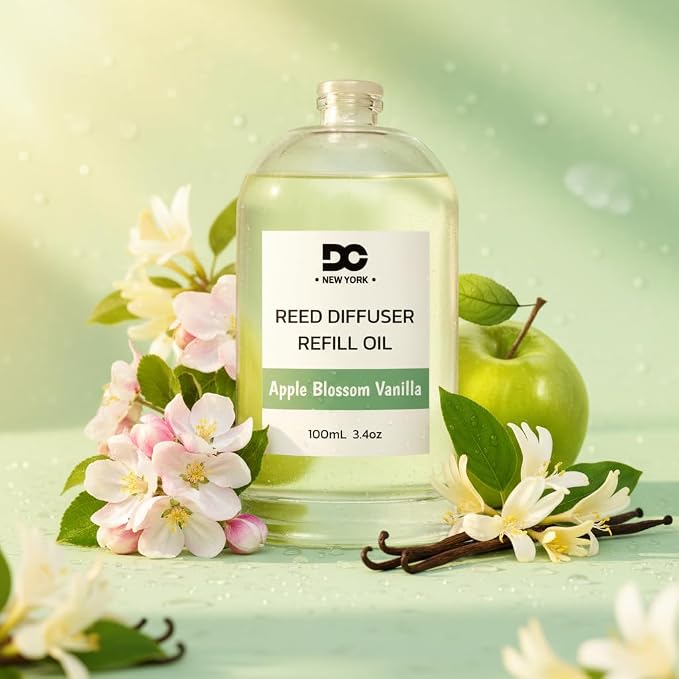 Daniella's Candles Apple Blossom Vanilla Reed Diffuser Refill Oil, 3.4oz/100ml, Premium Fragrance Oil, Home Fragrance, Oil for Reed Diffusers, Long Lasting