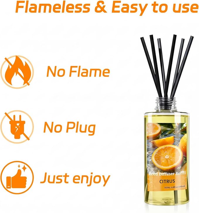 SCENTORINI Reed Diffuser Oil Refill, Citrus Diffuser Oil 6.76 Fl Oz, Natural Scented Essential Oil Refill Long Lasting Summer Home Fragrance for Room Spa Aromatherapy Bathroom Home Decor