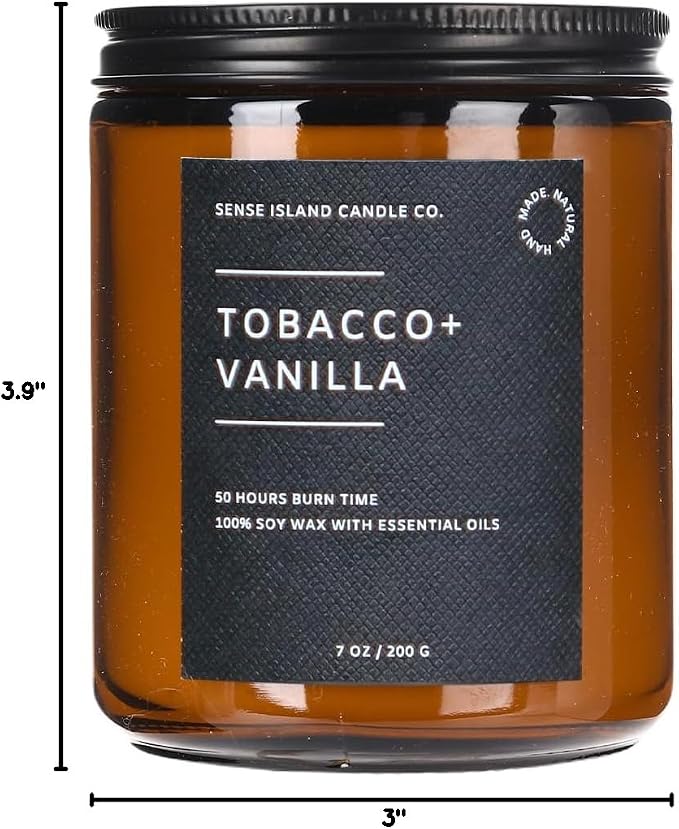 Tobacco Vanilla Wood Wick Candle for Men – Strong Masculine Scent, 100% Soy, 50-Hour Burn – Luxury Scented Candle with Crackling Wooden Wick for Home, Office, Gifts | Strong Masculine Scent, 100% Soy, 50-Hour Burn, Crackling Wooden Wick, Luxury Scented