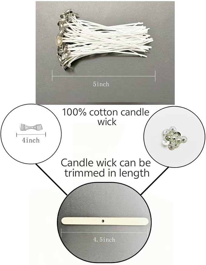 100Pcs Candle Wicks 5 Inch,100pcs Candle Wick Stickers,Candle Wick Centering Device,20 Pcs Metal Sustainer Tabs,5pcs Candle Wick Holder Materiales para Hacer Velas
