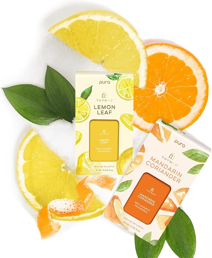 Thymes Pura Refills, 2 Pack of Oil Diffuser Scents, Long-Lasting Diffuser Refills, Premium Home Fragrance with Notes of Mandarin, Coriander, Lemon & Warm Cedarwood (Pack of 2)