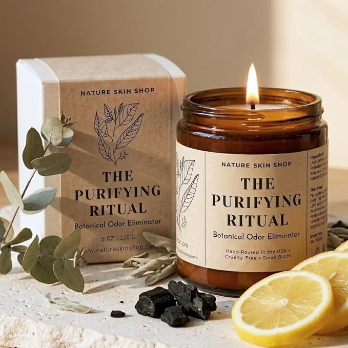Nature Skin Shop The Purifying Ritual Botanical Odor Eliminator Soy Candle Smoke Neutralizer Vegan Home Fragrance 8 oz