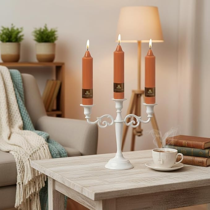 Earth Tone Short Chunky Taper Candles 7 Inch Pumpkin Color Candlesticks Fat Candles Handmade Clean Burning Unscented Candles for Fall Harvest Halloween Thanksgiving Dinners Parties and Home Décor