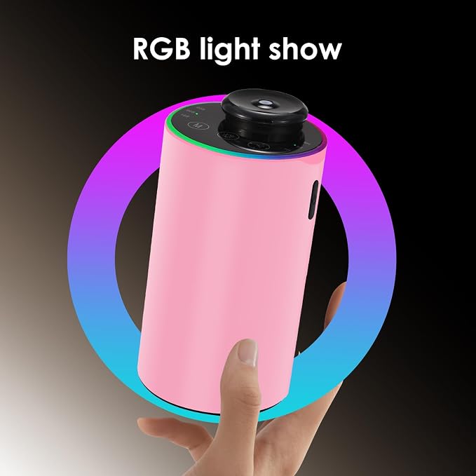 Waterless Essential Oil Diffuser with 8 Color LED Night Light, 3 Mist Levels & Timers, Portable Rechargeable Aromatherapy Diffuser for Home Car Room Studio Office, Metal (Pink)