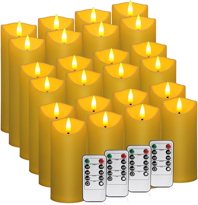 24 Pack Flameless LED Pillar Candles with Remote - Battery Operated Ivory Candles, Waterproof, 3 Sizes for Wedding Centerpieces, Christmas Decor, Home Party, Tabletop Lighting