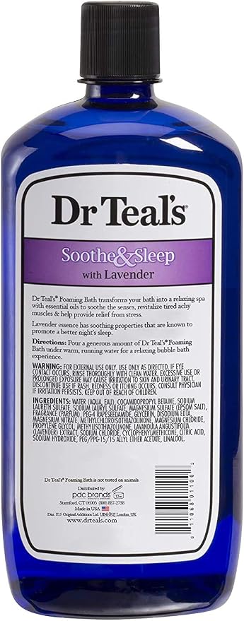 Dr Teal's Foaming Bath & Body Lotion Gift Set (2 Pack, 42oz Total) - 34oz Soothe & Sleep Lavender Foaming Bath & 8oz Nighttime Therapy Melatonin Body Lotion - for a Better Nights Sleep