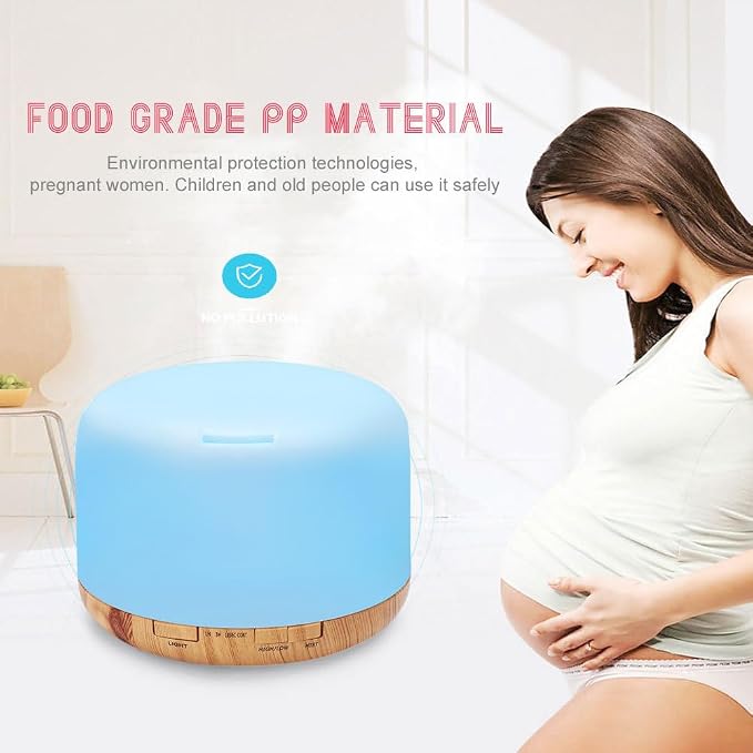 500ml Essential Oil Diffuser with Remote Control, Premium Ultrasonic Aromatherapy Diffusers Scent Humidifier Vaporizer Auto-Off Timer for Large Room Home, Yellow (Light Woodgrain)