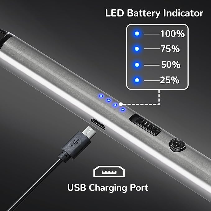 2 Pack Candle Lighter Electric Arc Long Flex Neck Utility Butane Torch Lighters Rechargeable USB Refillable Gas Jet Flame Windproof Lighter for Camping BBQ Grill Gas Stove