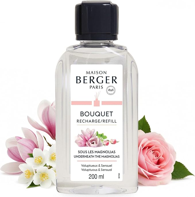 MAISON BERGER Reed Diffuser Refill, 200 ml, Underneath The Magnolias | Fragrance Refill for Reed and Ceramic Diffusers, Passive Diffusion, ~6 Weeks, No Flame or Electricity, Made in France
