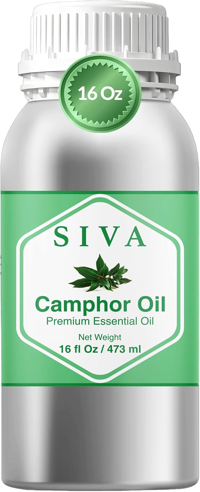 Siva Camphor Essential Oil - 16 Fl Oz – 100% Natural Camphor Oil - for Diffuser, Face, Skin Care, Aromatherapy, Hair Care, Scalp and Body Massage