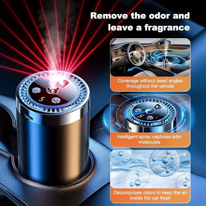 Car USB Aroma Diffuser, Portable Aroma Diffuser, with LED Ambient Light, Easy to Operate, deodorizing Function, Suitable for Cars and Home use, Comes with 3 Bottles of Ocean Essential Oil