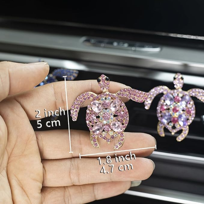 Car Air Freshener Women Car Vent Clips Decorations 2 PCS Cute Sea Turtles Car Interior Accessories Car Vent Diffuser (Diamond Pink Turtle, 2 inch)