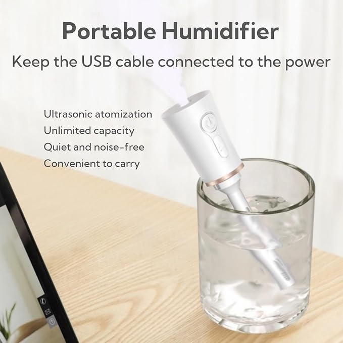 Portable Small Humidifier Dual Nozzle - Large Cool Mist Humidifiers Double Spray Ports, Water Shortage Protection, Ultra-Quiet, Mini Humidifier for Bedroom Plants Office Car Travel (Red)