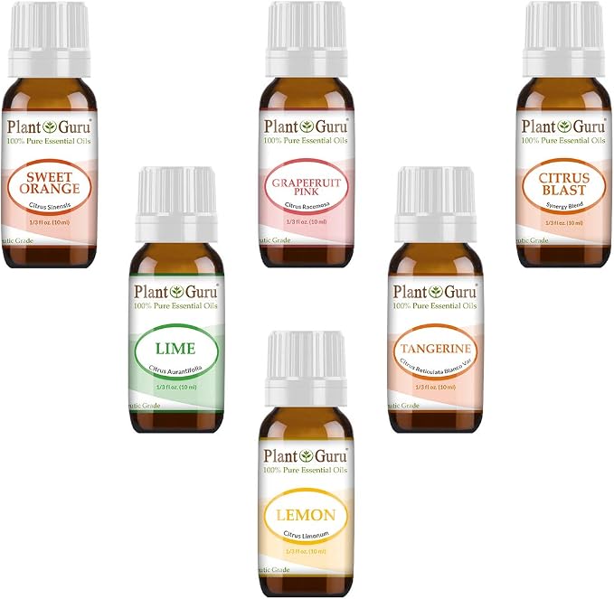 Citrus Essential Oil Set 6-10 ml 100% Pure Therapeutic Grade Cold Pressed from Peels of Sweet Orange, Lime, Pink Grapefruit, Lemon, Tangerine and Citrus Blast Blend Great for Aromatherapy Diffuser