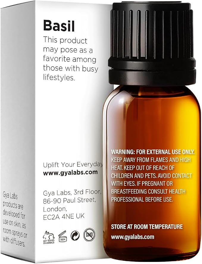 100% Pure Basil Essential Oil - 0.34 Fl Oz - Basil Oil for Hair, Skin, Diffuser, Aromatherapy & DIY Candle Making Scent