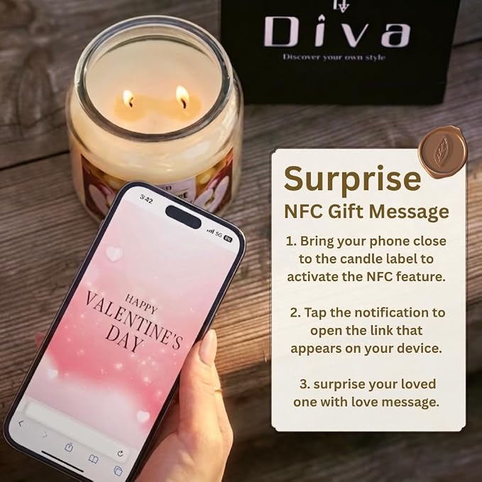 DV DIVA Apple Cinnamon Scented Soy Wax Candle Gift 14oz Anniversary, Valentine & Birthday Gift Luxury Large Candle with Hidden NFC Love Message Soft Fragrance for Home Decor & Relaxing Ambiance
