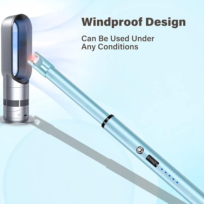 Electric Candle Lighter Windproof USB Rechargeable Flameless Long Neck Lighter for Candles Gas Stove Fireplace BBQ Kitchen Grills (Sky Blue)