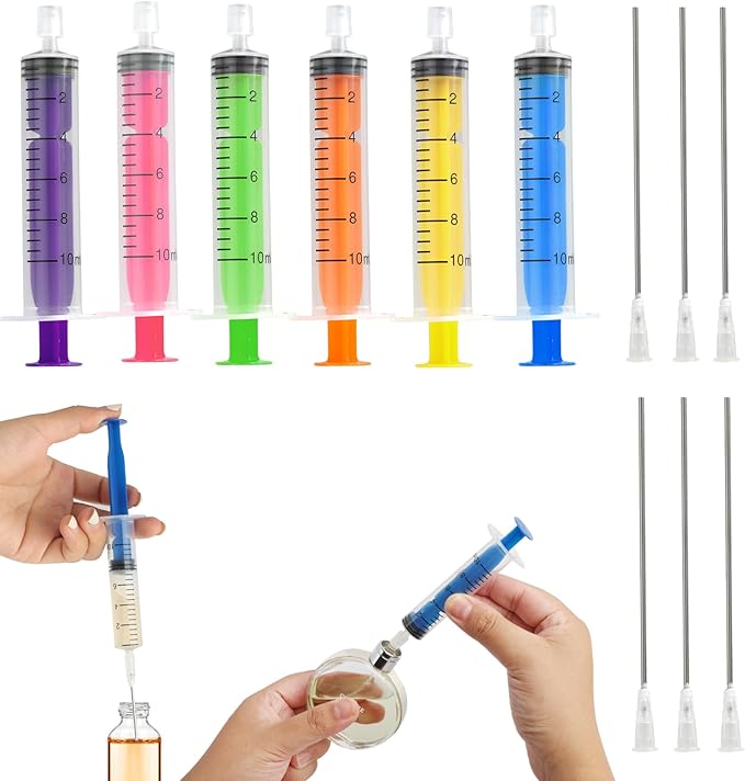 6 Pack-10ml Plastic Perfume Syringe Extracto Decanter Kit with Blunt Stainless Needle Tip, Suitable for Perfume、Ink、Pen、Printer Filling, Refillable Liquid Dispensing and Measuring.