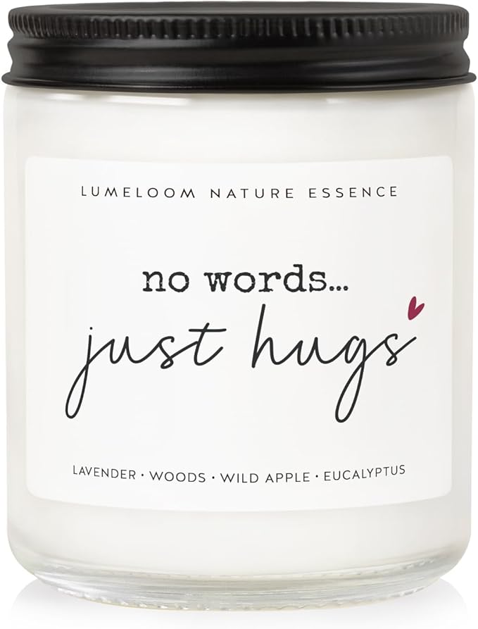 LUMELOOM Sympathy Gifts for Loss of Loved One, Memorial Gifts - 9oz Lavender Scented Soy Wax Candle - No Words Just Hugs, Bereavement, Grief, Think of You, Miscarriage, Get Well Candle for Women