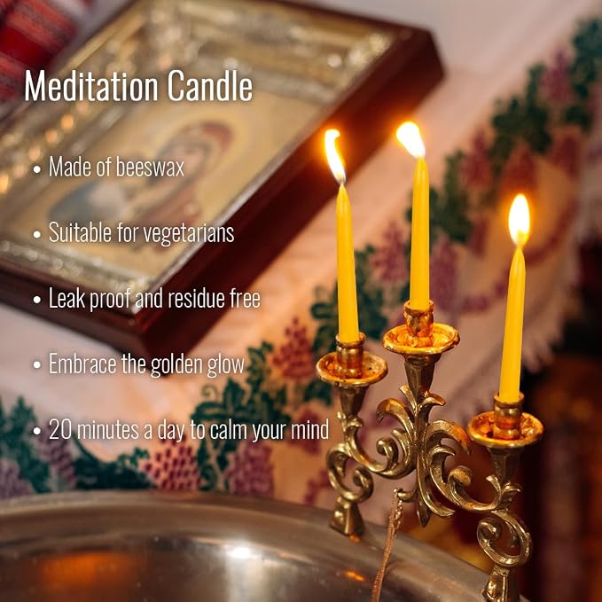 20 Minute Pure Beeswax Candles, Drip-Free Meditation Candles, Mini Taper Candles, Set of 50 Without Brass Candle Holders