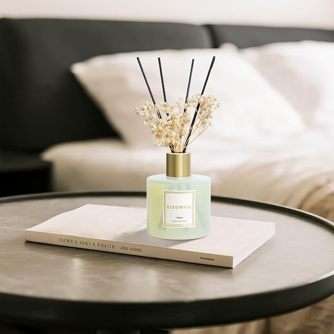 Diffusers for Home 6.76 fl oz（200ml）, YISOWUH Linen Reed Diffuser Set Oil Diffusers with 8 Reed Sticks, Long Lasting Fragrance for Home Decor, Bathroom, Livingroom, Gifts