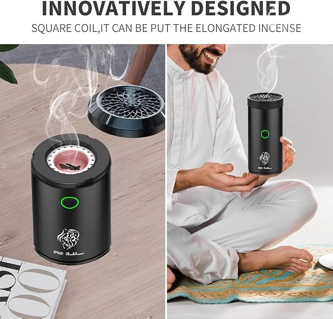 Car Electric Incense Burner, Electric Incense Burner, Portable USB Rechargeable bakhoor Burner for Home Use (Black-1)