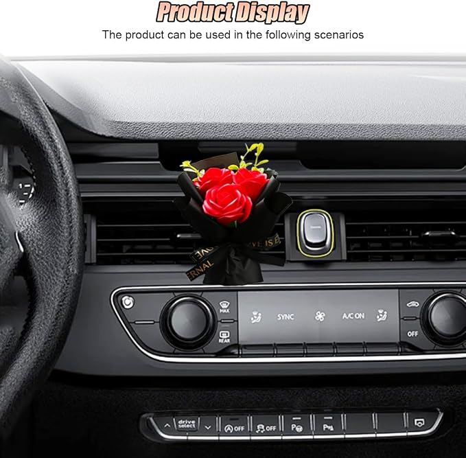 Mini Bouquet Car Air Outlet Vent Clip, Rose Car Dashboard Air Vent Trim Clips, Cute Flower Automotive Interior Diffuser Decoration Accessories for Women Present (Romantic Red)