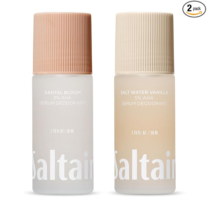 Saltair Serum Deodorant Variety Pack – Santal Coconut: Santal Bloom & Salt Water Vanilla – 5% AHA – Aluminum-Free Odor Control for Women & Men – Mandelic Acid Deodorant – 2x 1.7oz Travel Roll On