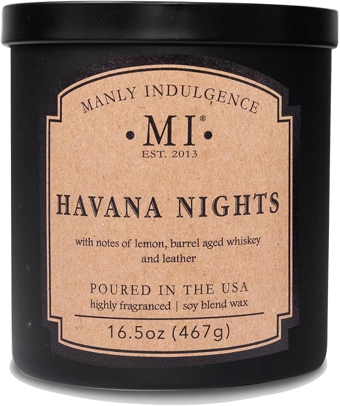 Manly Indulgence Havana Nights Scented Candles for Men, 2 Wick, 16.5 oz, Premium Soy Blend Wax, 60H Burn, Candles for Home Scented - Made in The USA