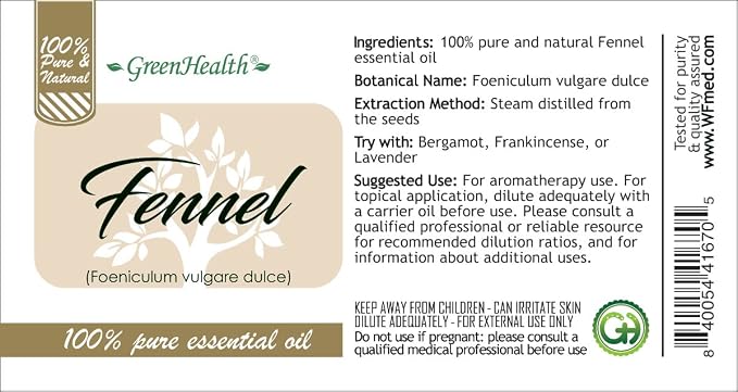 Fennel Essential Oil – 8 fl oz (237 ml) Aluminum Bottle w/Plug Cap – 100% Pure & Natural Essential Oil for Aromatherapy, Relaxation & DIY – GreenHealth