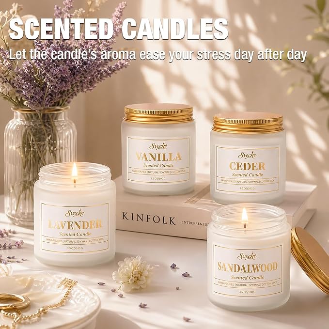 4 Pack Scented Candles, 14 oz Soy Wax Candle Set for Home Bedroom, Long Lasting Aromatherapy Candles Gift for Women Men, Mother's Day Valentine's Day Gift
