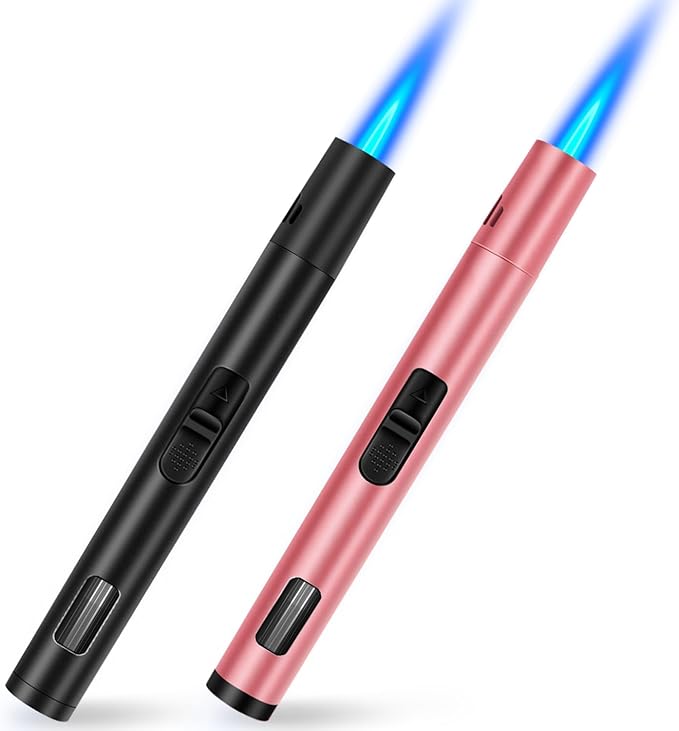 LcFun 2 Pack Torch Lighters Refillable Butane Lighter with Visible Fuel Window, Windproof Adjustable Jet Flame Long Matches Lighters for Candle, Grill, BBQ, Camping, Fireworks (Butane NOT Included)
