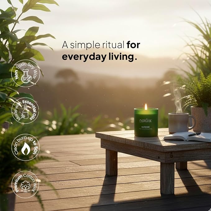 Natur IX Sunrise Scented Candles for Home | Pear,Citrus,YlangYlang | Natural Non Toxic Soy Candles with Essential Oils | 50h Long Burning