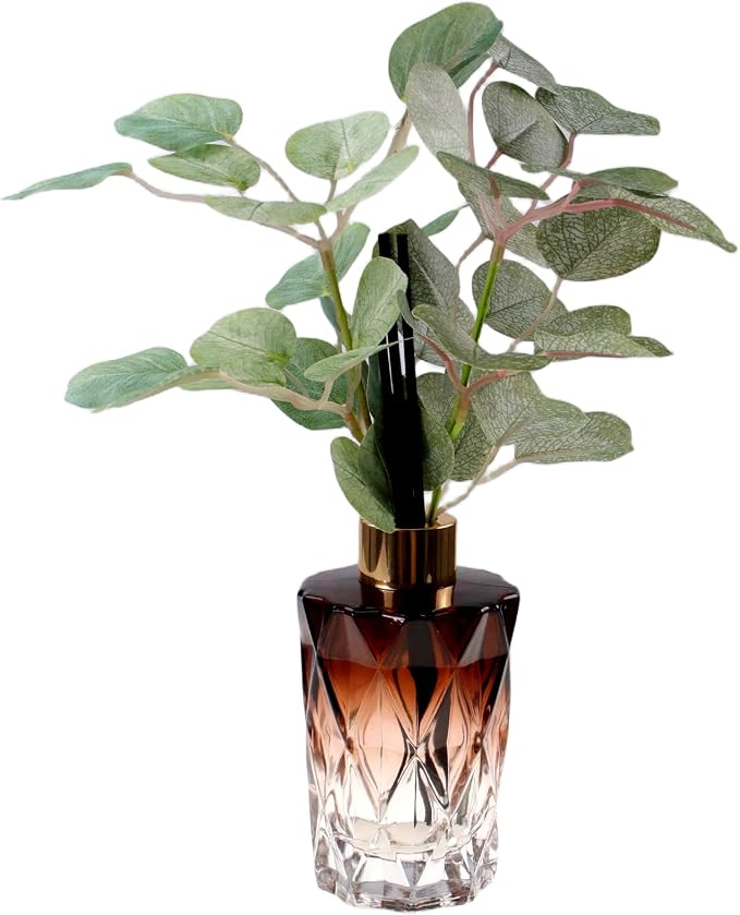 Greenery Reed Diffuser Bottle, Empty Bottle with Scent Diffuser Sticks Fake Eucalyptus, Fragrance Aromatherapy Essential Oil DIY Glass Jar for Bathroom Bedroom Shelf Office Decor (A Style)