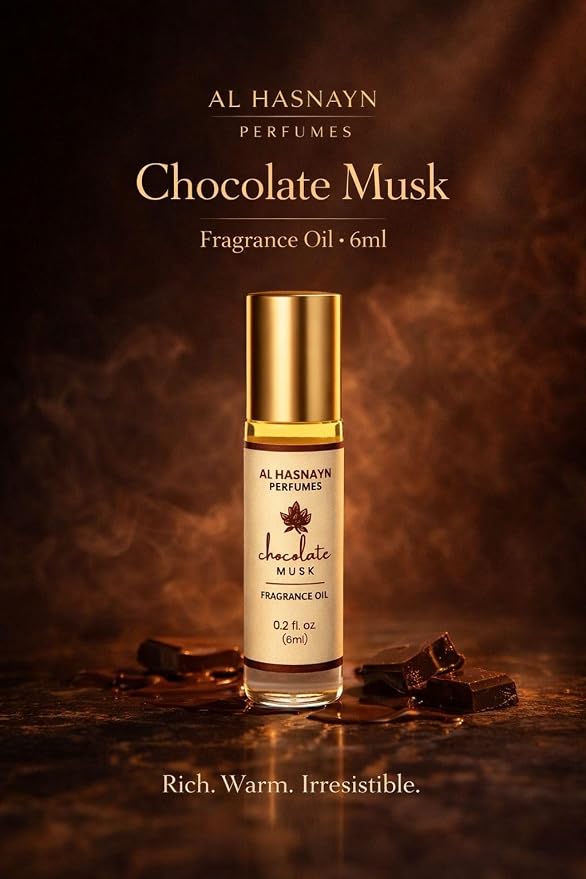 AL-HASNAYN Chocolate musk Fragrance Oil Roll-On Perfume 0.20 fl oz(6ml) |Rollerball perfume |Alcohol free| Long Lasting | Gifts for men women|