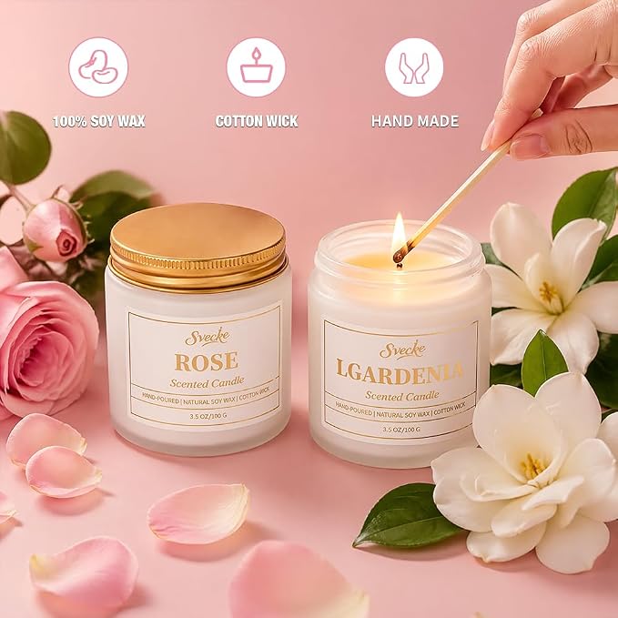 2 Pack Scented Candles, 7 oz Small Jar Soy Wax Candles for Home, Bedroom Aromatherapy Candle Set, Gift for Women Men Mother's Day Valentine's Day