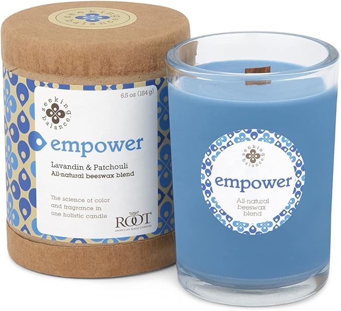 Root Candles Seeking Balance Wood Wick Spa Candle Aromatherapy Candles, 6.5-Ounce, Empower: Lavandin & Patchouli