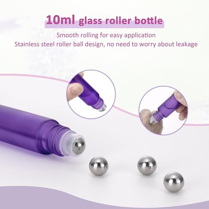 Kesell 10 Pack - 5 Color 10ml Frosted Glass Roller Bottles Roll On Bottles with Stainless Steel Ball for Essential Oils, Aromatherapy, Perfume Containers