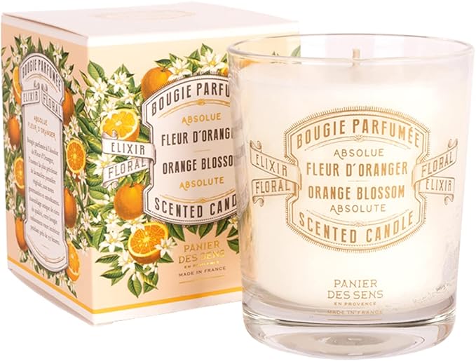 Panier des Sens Orange Blossom Candle - Hand-Poured in Provence, France - Long Lasting Scented Candles - up to 55 Hours Burn Time - Orange Scented Candle - 100% Natural Cotton Wick - 6.3 oz