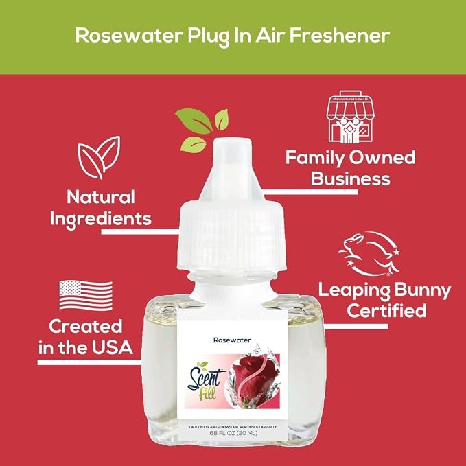 Scent Fill Rosewater Plug in Air Freshener, Scented Oil Refills, 2 Plug in Refills & Diffuser - Air Fresheners for Home, Bathroom, Kitchen, & More - Room Fresheners