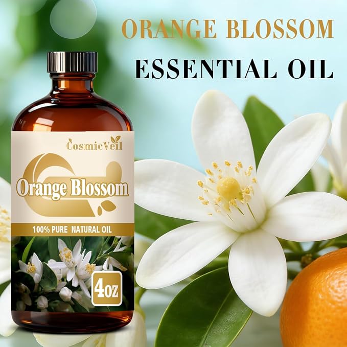 Orange Blossom Essential Oil Orange Blossom Oil for Aroma Diffuser,Humidifier,Home Fragrance,Cleaning,Body Care,Massage,Yoga,DIY Candle,DIY Soap CosmicVeil（Orange Blossom，4 Fl Oz (Pack of 1)）