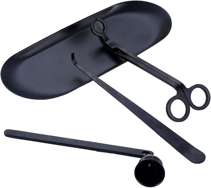 MUXSAM 4-in-1 Candle Accessory Set, Wick Trimmer, Candle Snuffer, Dipper, Storage Tray Plate, Care Tools for Candle Lovers (Black)