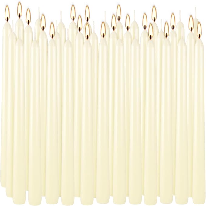 YOROXRG 36 Pack Ivory White Taper Candles, 7-8 Hours Burn Time, Unscented, Smokeless and Dripless, 0.8 x 10 Inch Dinner Candle Set for Household, Wedding, Party and Home Décor Candlesticks
