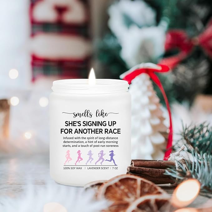 Marathon Runner Gifts for Women - Cool Running Gift Ideas for Runners - NYC, Half, Track and Field, Cross Country, 5K 10K Run Marathon Essentials - Lavender Scented Candle