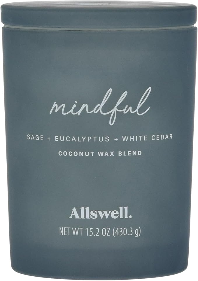 Frosted Scented 2 Wick Candles AW (Mindful (Sage + Eucalyptus + White Cedar) Scented 2-Wick Spa Jar Candle 15oz)