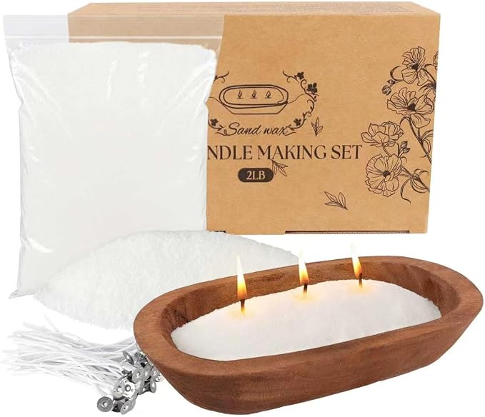 2LB Pure White Pearl Wax DIY Candles，Snow Sand Wax DIY Candle Making Kit - Complete Set with Wooden Bowl, 20 Cotton Wicks for Easy Crafting & Home Decor.