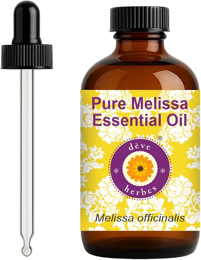 dève herbes Melissa Essential Oil (Melissa officinalis) with Glass Dropper | Pure | Non-Sticky | Non-Greasy | Lightweight | Men & Women | All Skin Types | Steam Distilled 120ml (4 oz)