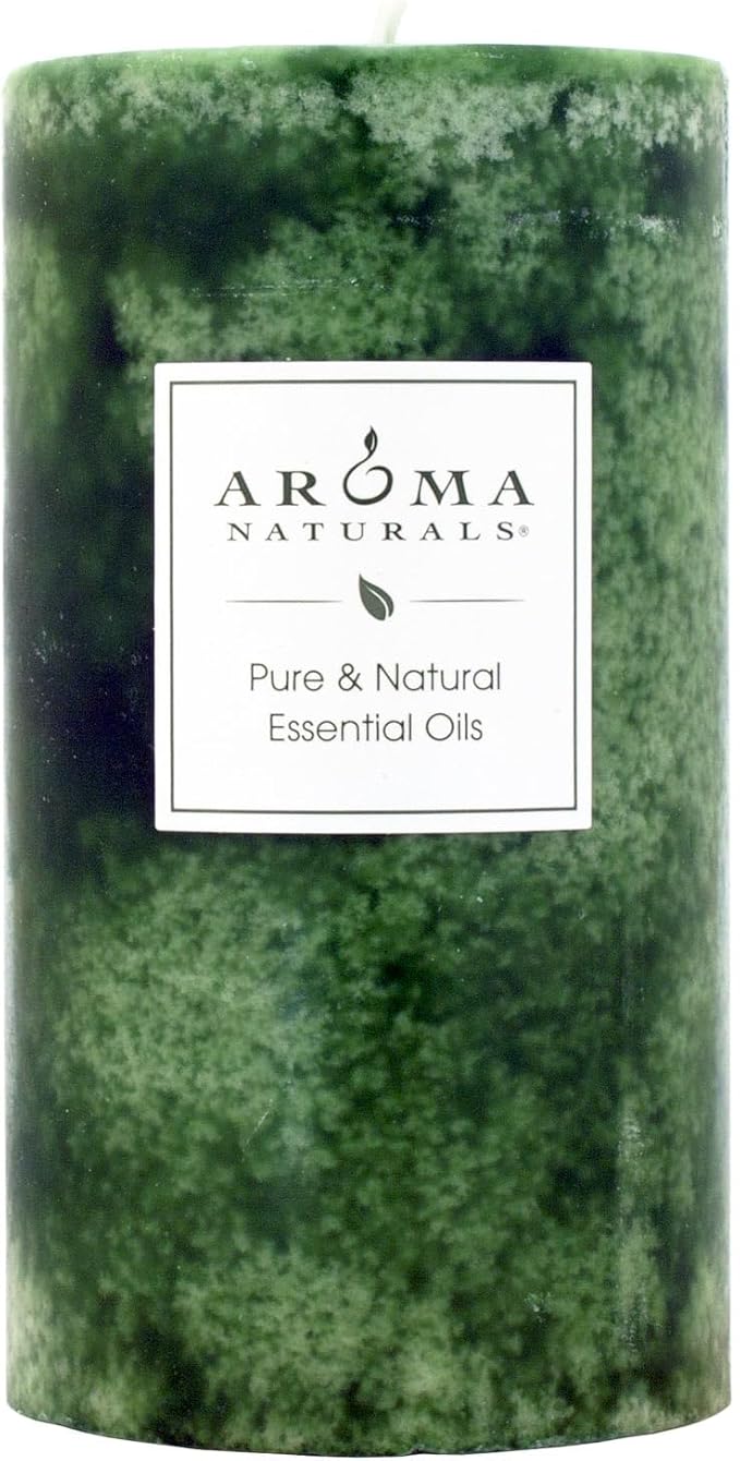 Aroma Naturals Holiday Juniper, Spruce and Basil Essential Oil Pillar Candle, Fresh Forest, 2.75 inch x 5 inch
