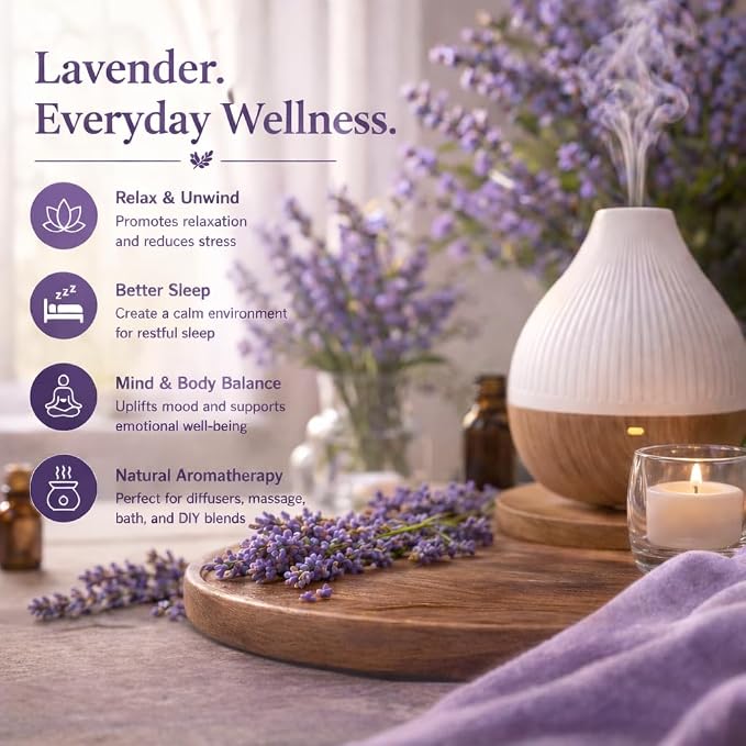 GreenHealth Lavender Essential Oil – 8 fl oz (237 ml) – Aluminum Bottle w/Plug Cap – Lavender Oil for Diffuser, Aromatherapy, Soap Making, Candles & DIY